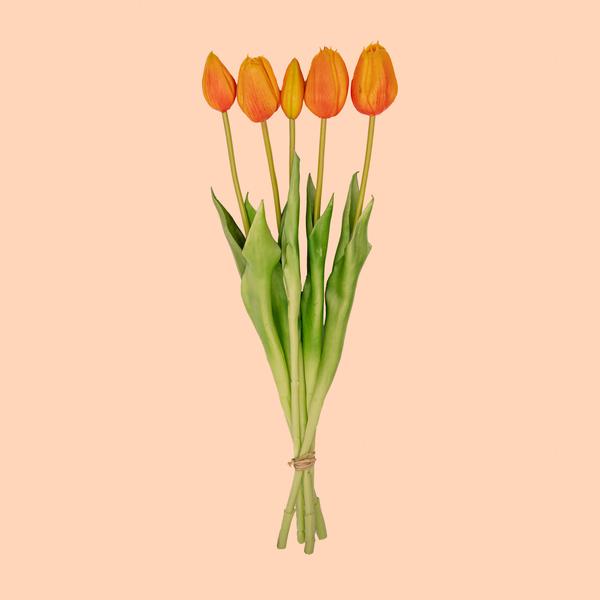 Oranger Tulpenstrauß – 5 Stück – Künstliche Tulpen mit realistischer Haptik – 42 cm
