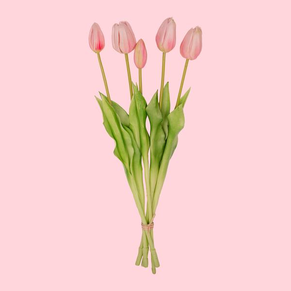 Rosa Tulpenstrauß - 10 Stück - künstliche Tulpen mit realistischer Haptik - 42 cm (Rosa)