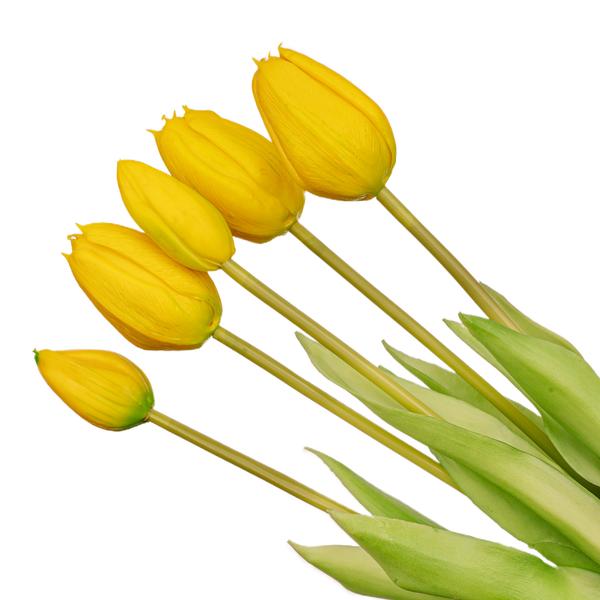 Gelber Tulpenstrauß - 5 Stück - künstliche Tulpen mit realistischer Haptik - 42 cm (gelb)
