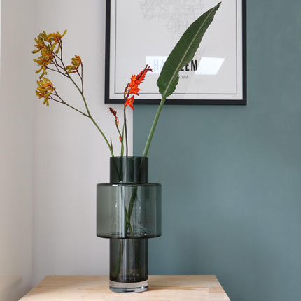 Vase à fleurs en verre Juba M - H40 x L20 cm - Gris