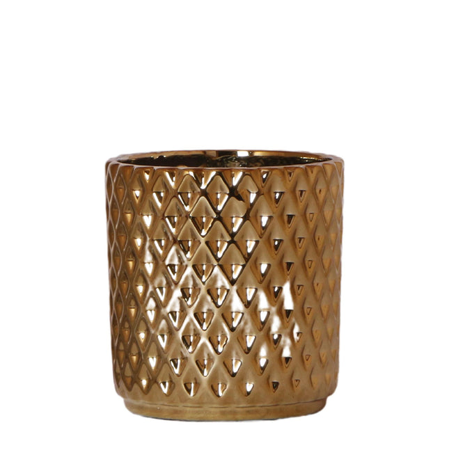 Kolibri Home | Maceta metálica con forma de diamante - Maceta decorativa de cerámica dorada de 9 cm de diámetro.