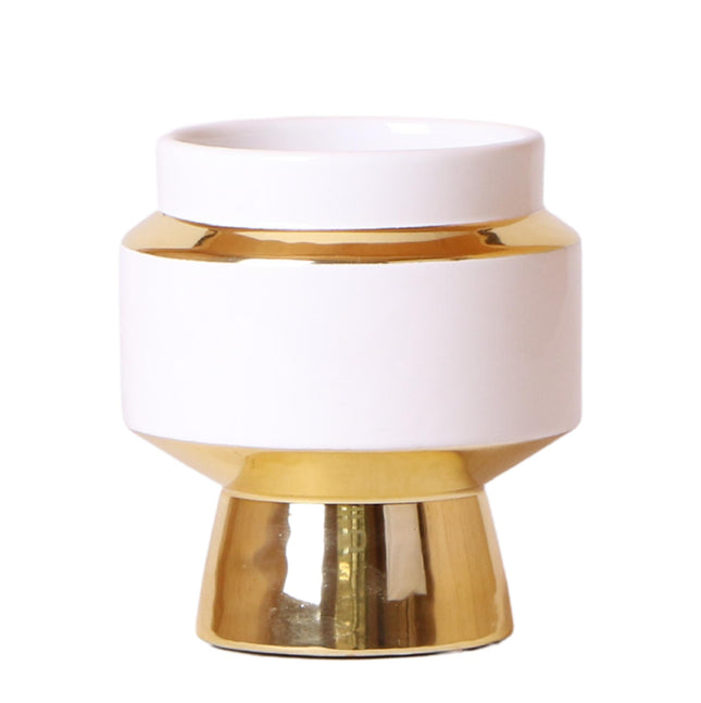 Kolibri Home | Maceta Le Chic - Maceta decorativa de cerámica blanca con detalles dorados - Ø9cm