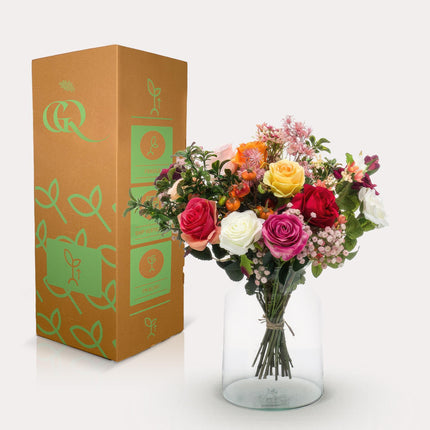 Kunstige blomster - Buket M - Flammeroser - ↕45cm