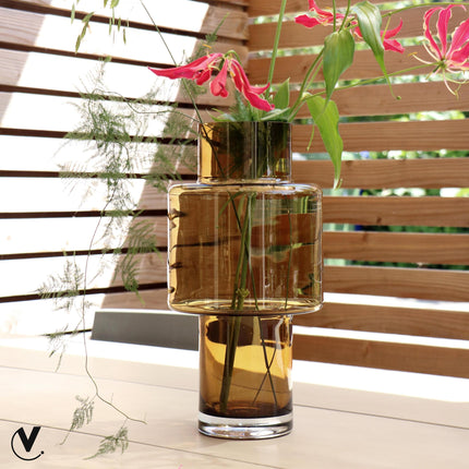 Vase à fleurs en verre Juba M - H40 L20 - Cognac