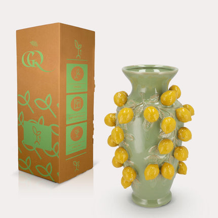 Vase en pierre M - H38 L24 - Vert pistache - Citron