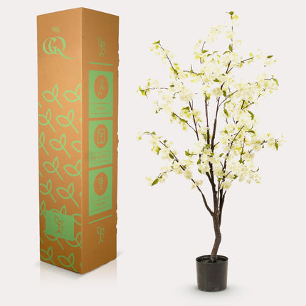 Kunstig kirsebærblomstplante - Hvid - ↕135 - Ø14cm