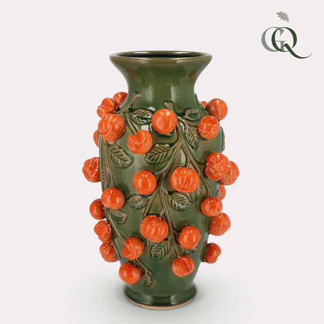 Vaso in pietra M - H38 W24 - Verde - Mandarino