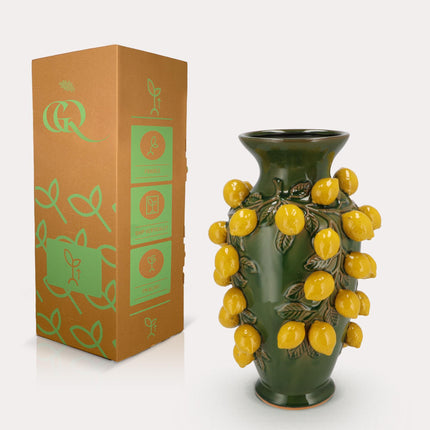 Vase en pierre M - H38 L24 - Vert citron